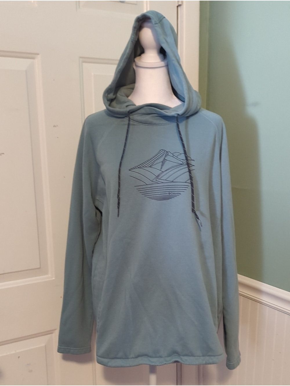 Columbia Men's Light Blue Fleece Hoodie Pullover Mountain Ski Snowboard Large - Picture 1 of 14